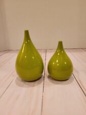 Vintage Takahashi Green Teardrop Shaped Wooden Salt and Pepper Shakers MCM picture