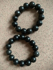 2 Pcs Tibetan Natural Obsidian Round Beads Bracelets picture