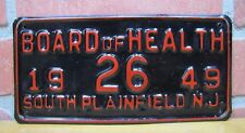 1949 BOARD of HEALTH South Plainfield New Jersey Embossed Metal Plate Tag Sign picture