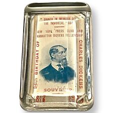 1906 CHARLES DICKENS NY PRESS CLUB DINNER SOUVENIR CARD TICKET GLASS PAPERWEIGHT picture