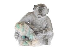 Colombian Emerald Chimpanzee Rough Crystal Sculpture Hand Carved Collectors Item picture