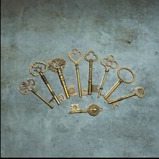 9pcs/set Vintage Antique Bronze Skeleton Keys Cabinet Barrel Old Lock For Diy  picture