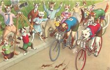 Postcard 1950s Mainzer dressed cats cycling bicycle ace comic humor 23-13596 picture