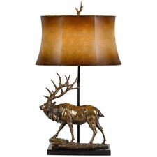 Elk Deer Antique Bronze Table Lamp with Leatherette ShadTable Lamp material wood picture