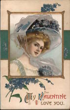 Women A Woman Wearing a Hat with Flowers Antique Postcard Vintage Post Card picture