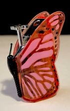 Pink Butterfly Lighter W/Black Body & Antennas Silver Button Needs Butane Rare picture