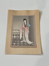 Vintage Possibly Antique Japanese Signed Woodblock Print of Woman with Fan picture