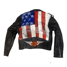 Vintage Leather Lady Harley Jacket Custom American Flag Graphics Women’s Size 46 picture