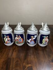 Lot Of 4 Vintage DBGM German Beer Stein 8.5” Tall Brass Lid Stamped picture