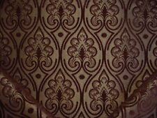 12-1/4Y SCHUMACHER ESPRESSO GOLD ARABESQUE DAMASK CHENILLE UPHOLSTERY FABRIC picture