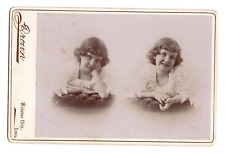 CIRCA 1890s CABINET CARD BROWN IDENTICAL TWIN GIRLS IN DRESSES WBESTER CITY IOWA picture