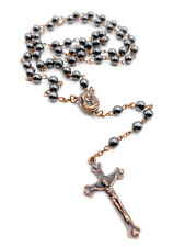 Hematite Rosary Beads Black Catholic Necklace Anqiue Holy Mary Soil Medal Cross picture