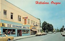 Hillsboro OR Oregon Economy Drug Store Main 3rd Street Downtown Vtg Postcard C59 picture