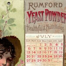 1890 Large Rumford Yeast Powder 6 Mo. Calendar - Victorian Trade Card - VGC picture