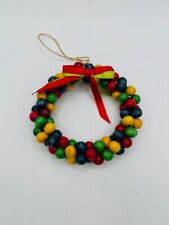 Wooden Beads Multicolor Circular Wreath Christmas Tree Ornament 4” picture