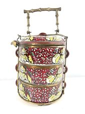 Handpainted Thai Ceramic and Brass Tiffen Lunch Carrier picture