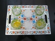 10 x 14 Inches White Marble Serving Tray Floral Pattern Inlay Work Giftable Tray picture