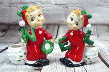 1950s Noel Christmas Candle Holders Girl Figurines Made In Japan Commodore Rare picture
