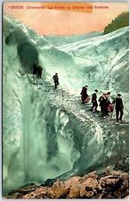 VINTAGE POSTCARD THE GLACIAL ICE CAVES IN THE CHAMONIX VALLEY OF FRANCE c. 1907 picture