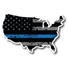 Patriotic Distressed Thin Blue Line American Flag In The Shape Of The US States picture