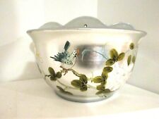 Asian Wall Pocket Ceramic Vintage Silver Bird Handpainted  picture