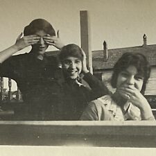 Antique Snapshot Photograph Hear No See No Speak No Evil Teen Girls Fun Silly picture