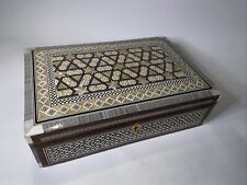 Vintage Wood Inlay Inlaid Mosaic Mother of Pearl Trinket Jewelry Box (no Key) picture