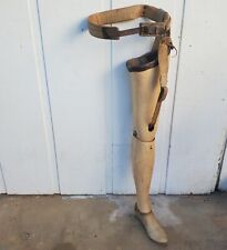 Vintage Prosthetic Leg Full Left Hinged Halloween Prop Leather Straps Amputee picture