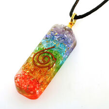 7 Chakra Rainbow Layered Orgone Pendant + Cord Necklace EMF & 5G Protection picture