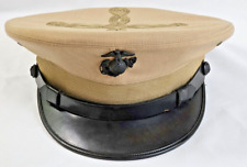 Vietnam War USMC Marine Corps Officers Dress Tan Visor Hat Cap Cover w USMC Pin picture
