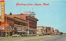 Vintage Postcard; Greetings Logan UT Main Street Scene Signs, Capitol Theater picture