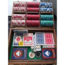 Vintage Poker Set Wood Case 300 Chips Winstar Casino Chip MartelAdvertising Dice picture