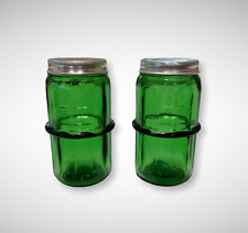 GREEN DEPRESSION STYLE GLASS HOOSIER SALT & PEPPER SHAKERS, Vintage, Kitchen Jar picture