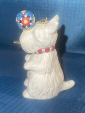 Vtg Mary Engelbreit White Scottie Dog Ornament Ball on Nose Porcelain 2.25” picture