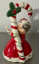 VNTG 1950 Napco Ceramic Christmas Bell Angel Grey Hair Candy Cane 3BX2239 picture