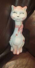 White & Pink Ceramic KITTY CAT BANK with Pink Accents 4  Tall  Made In Italy  picture
