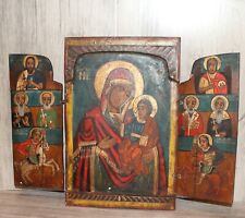 The Virgin Mary Jesus Christ child Vintage Orthodox hand painted icon triptych picture