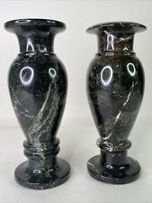 X2 Pair Vintage Green Marble Candlestick Holders Natural Carved Stone picture