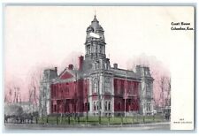 c1920's Court House Hand Color Building Tower Dirt Road Columbus Kansas Postcard picture
