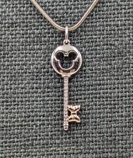 Disney Minnie 925 Silver 10K Gold Bow .10 CT Diamonds Key Pendant 16