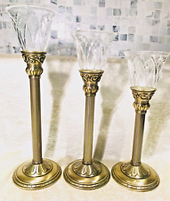 PartyLite Classic Creations Satin Gold Taper Candle Holder Set of 3 w/ Votives picture