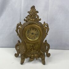 Antique Early 1900's Brass Shelf Mantel Wind Up Clock with Cherubs 11