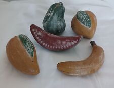 Vintage Mexican Clay Pottery Terracotta Fruit Hand Painted 5 Pieces picture