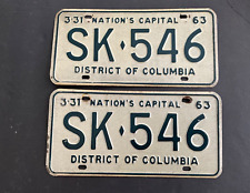 Pair 1963  District of Columbia License Plate Tags SK 546 Washington D.C. DC picture
