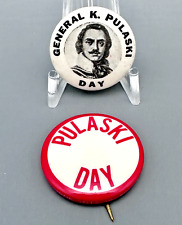 VINTAGE POLISH GENERAL PULASKI DAY CELLULOID PINS - A288 picture
