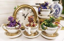 Ebros Metallic Baby Wyrmling Dragons in Tea Cups with Saucers Figurine Set 4.5