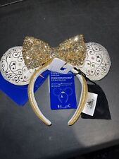 Disney World 50th Anniversary White & Gold Light-Up Minnie Headband Ears USB NEW picture