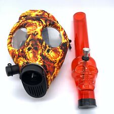 RED FLAMES MIX silicon gas mask with red skull hookah water pipe bubbler   picture