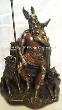 NEW Norse God Odin Sitting With Wolves & Crows Statue Figures Sculpture Bronze picture