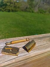 Nice Gillette 1946-1949 Thin Handle Ball End Gold Tech DE Safety Razor picture